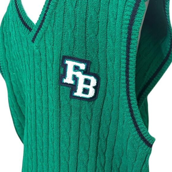 VTG FUBU 90s Y2K GREEN V-Neck Chunky Cable Knit Sweater Vest Large - Picture 1 of 10